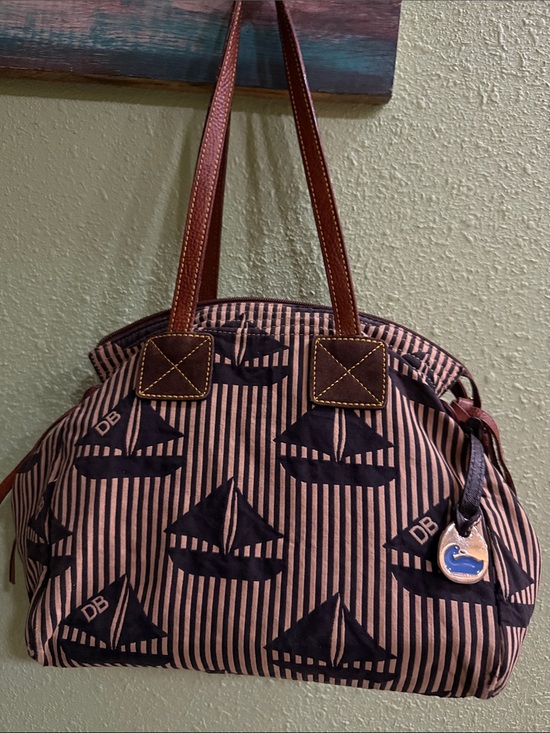 Dooney & Bourke Handbags - Dooney & Bourke Sailboat Print on Black Stripe Shoulder Bag